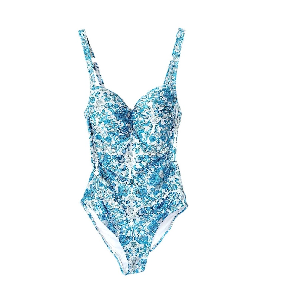 Nip Tuck Swim Women's One Piece Swimsuit Paisley Multi Fit Cup‎ Size 6 Blue